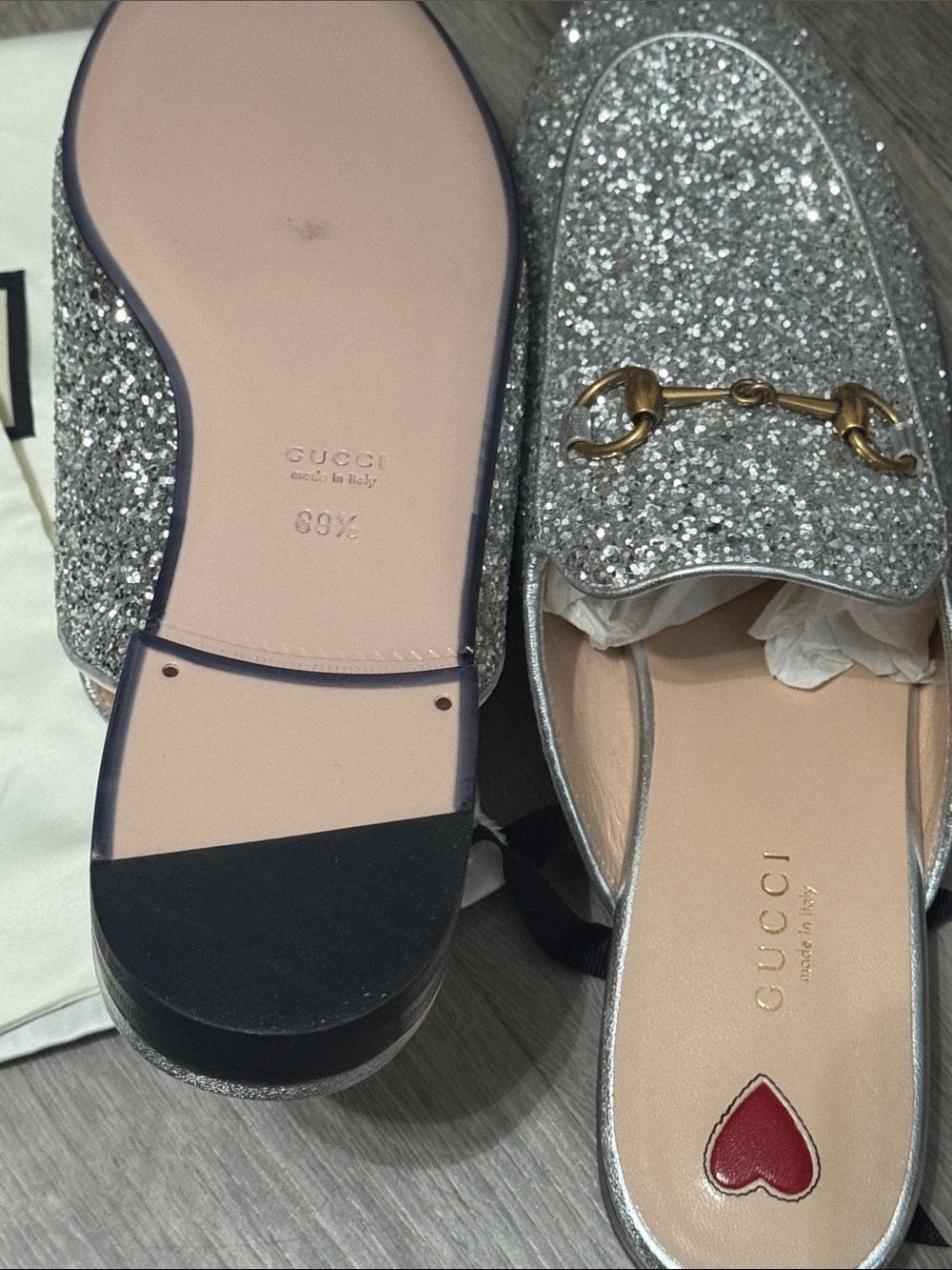 Gucci Silver Glitter Horsebit Mules - Picture 5 of 7